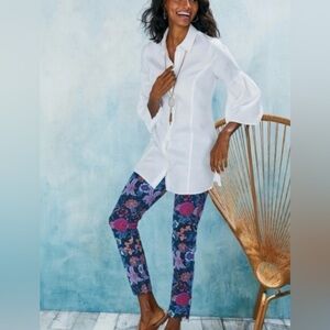 Soft Surroundings Size XS Straight Leg Della Ankle Zip Pants in Jacobean Floral